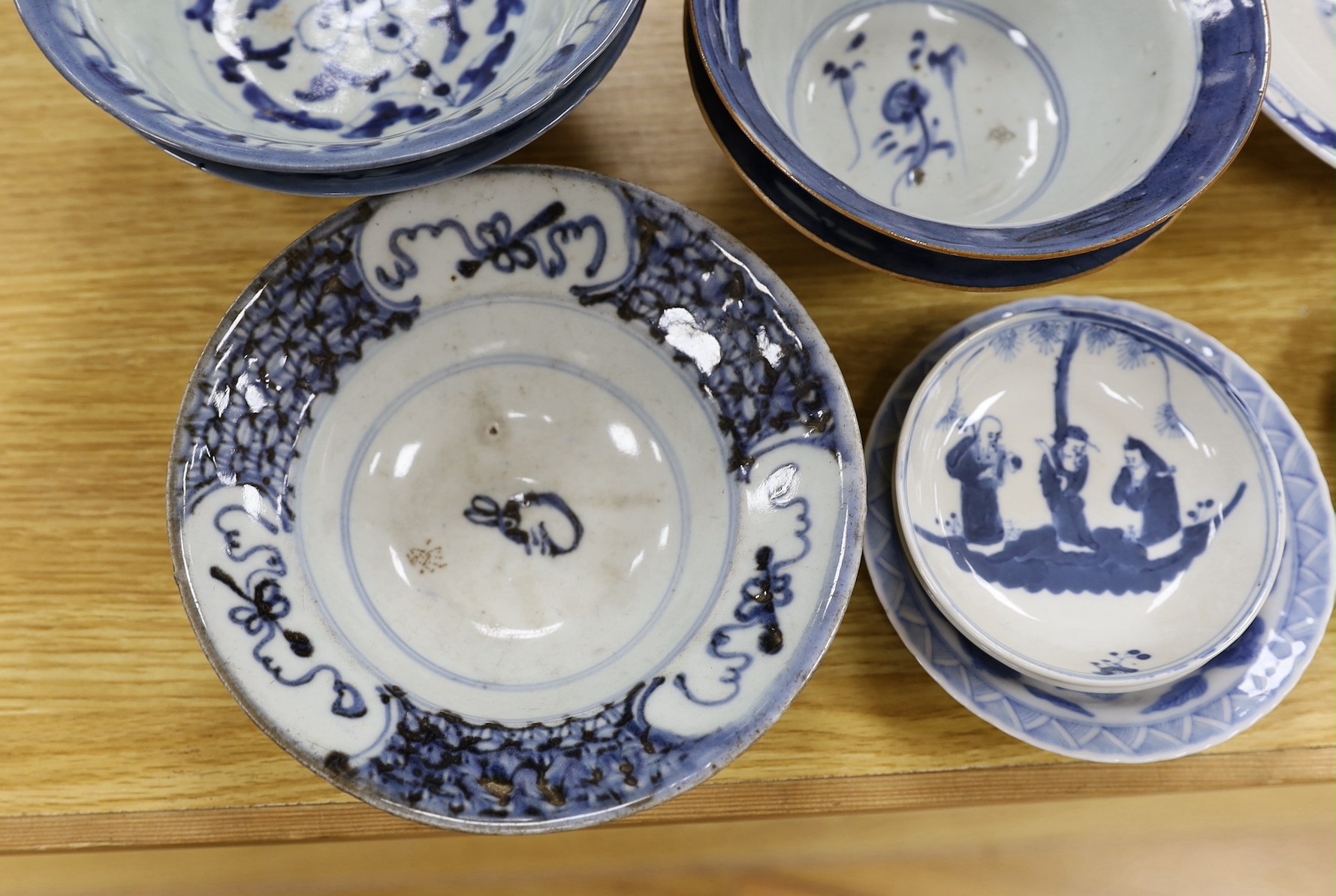 A group of Chinese blue and white bowls, 19th century and later